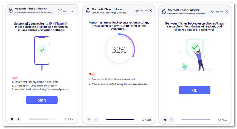 Aiseesoft iPhone Unlocker Κατάργηση ρυθμίσεων κρυπτογράφησης αντιγράφων ασφαλείας