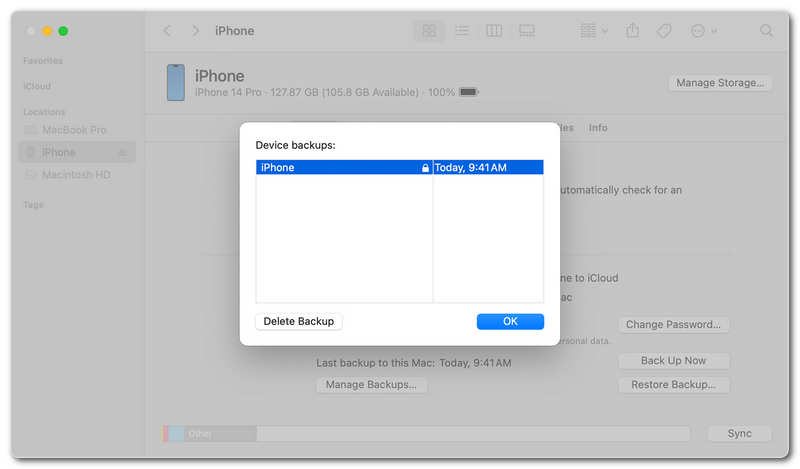 iTunes Backup Device OK Button
