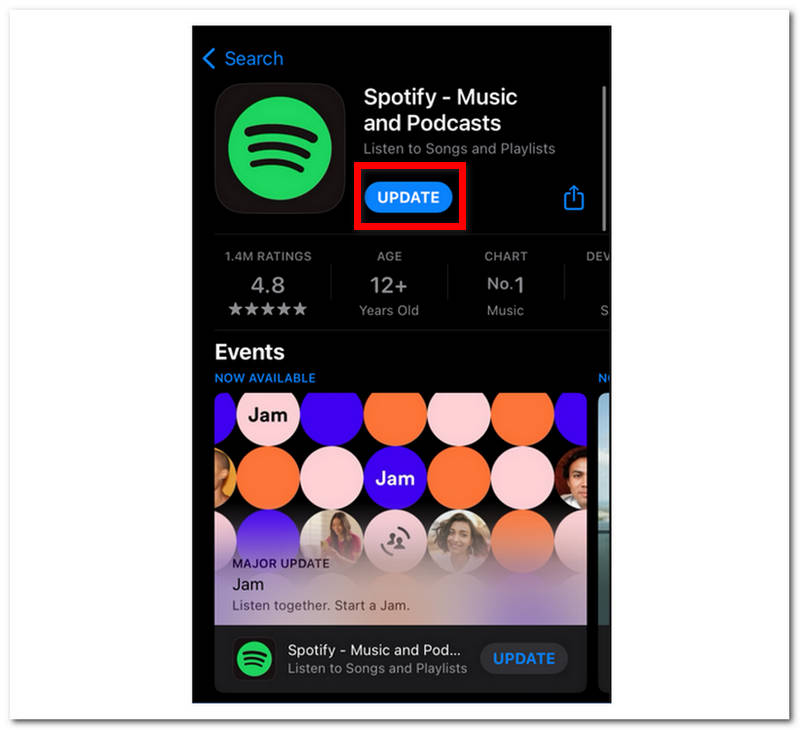 Oppdater Spotify-appen