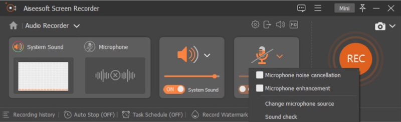 Interface do gravador de tela Aiseesoft