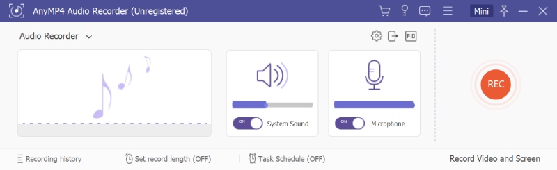 Interface d'enregistrement audio AnyMP4