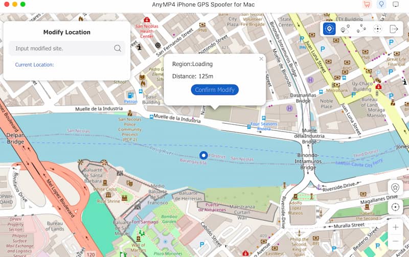 Botão de modificação de confirmação do Spoofer GPS do iPhone AnyMP4