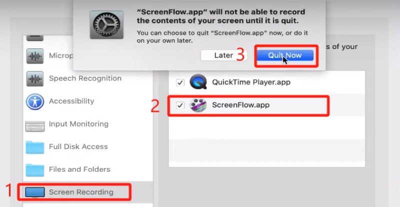 Screenflow 앱 옵션 선택