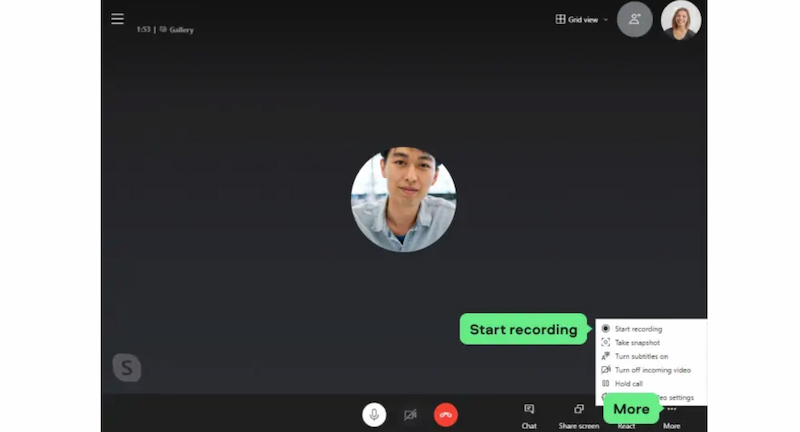 Skype Start optagelse